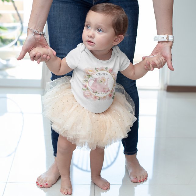 Cu-Tea Pink Teapot Baby Girl Bodysuit (Cu-tea Tea Party Baby Outfit)