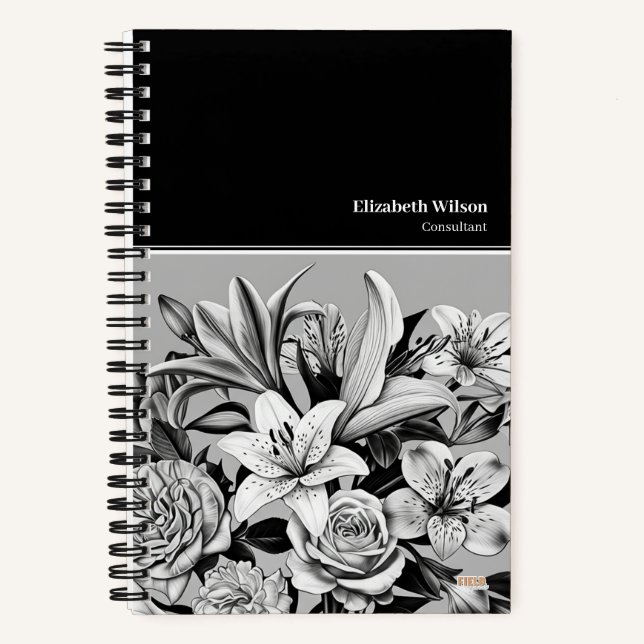 Cuaderno Professional Black & White Flowers Notebook (Front)
