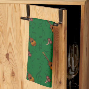 Cuatro and Maracas with Music Notes on DARK GREEN Tea Towel