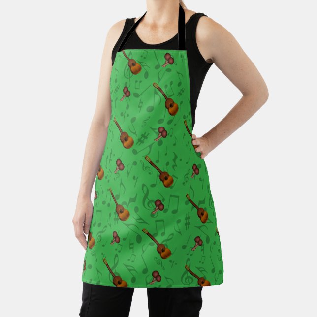 Cuatro and Maracas with Music Notes on LIGHT GREEN Apron (Insitu)