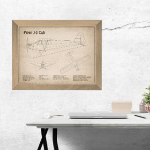 Cub Aeroplane - Aeroplane Blueprint Plans SD Photo Print