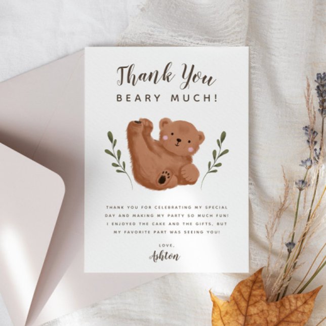 Cub Bear Boy Birthday Party Thank You Card (Creator Uploaded)