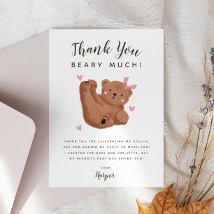 Cub Bear Girl Birthday Party  Thank You Card