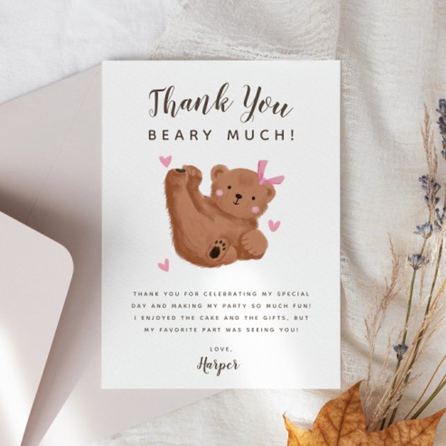 Cub Bear Girl Birthday Party  Thank You Card (Creator Uploaded)