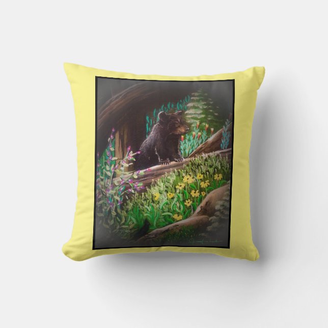 Cub Bear in Woods Pillow (Front)