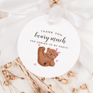 Cub Bear Thank You Beary Much Girl Birthday Favour Tags