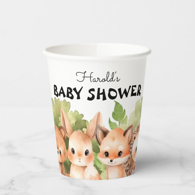 Cub Forest Creatures Baby Boy Shower Paper Cups (Left)