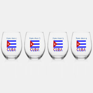 Cuba and Cuban Flag Light Blue Personalised Stemless Wine Glass