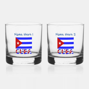 Cuba and Cuban Flag Light Blue Personalised  Whiskey Glass