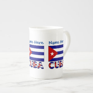 Cuba and Dark Blue Cuban Flag Blue Personalisation Bone China Mug