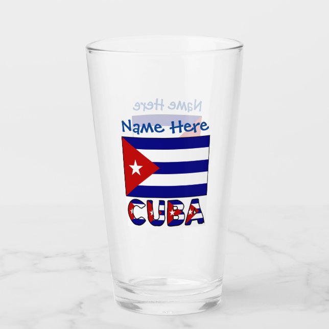 Cuba and Dark Blue Cuban Flag Blue Personalisation Glass (Front)