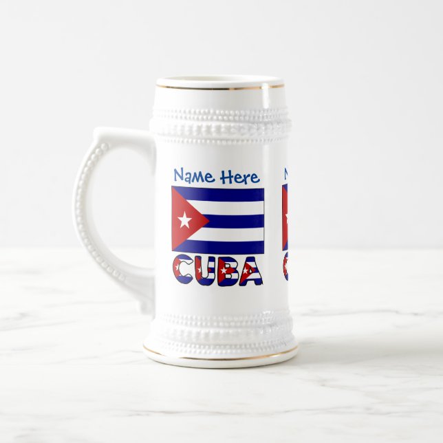 Cuba and Dark Blue Cuban Flag Personalised  Beer Stein (Left)