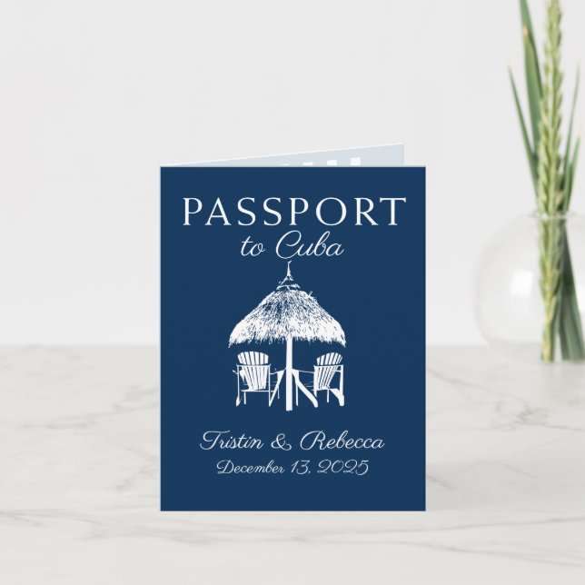 Cuba Blue Passport Wedding Save the Date Invitation (Front)