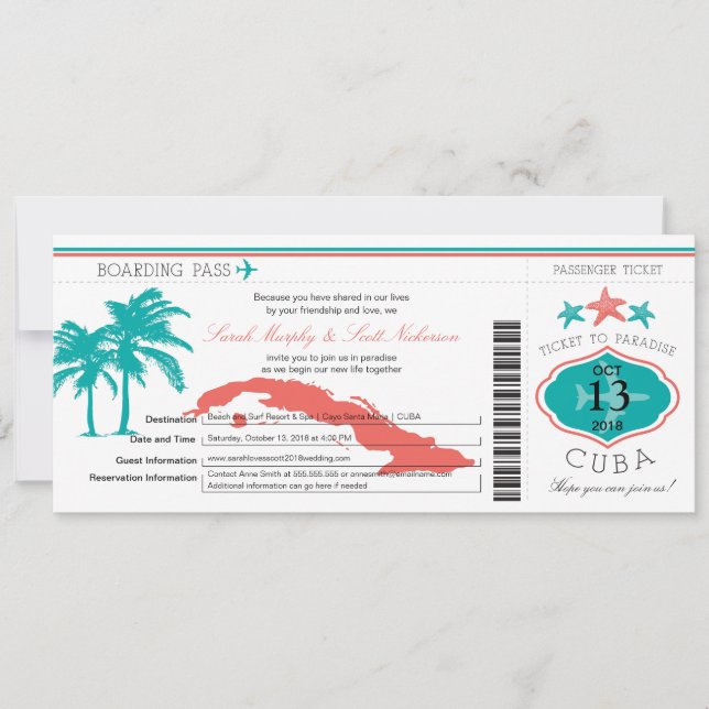 Cuba Boarding Pass Wedding Invitation (Front)