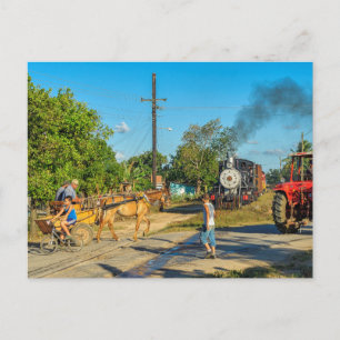 Cuba: Busy railroad crossing. Postcard