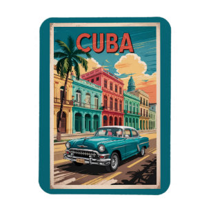 Cuba Classic Car Illustration Travel Art Vintage Magnet