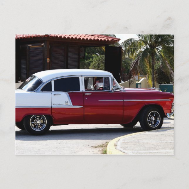 Cuba Classic Cars Red n White Postcard (Front)