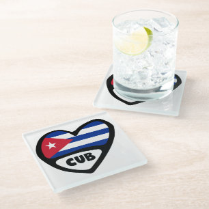 Cuba Country Code Flag Heart, CUB Glass Coaster