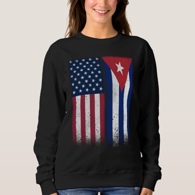 Cuba Cuban American Flags Proud USA Cuba Sweatshirt (Front)
