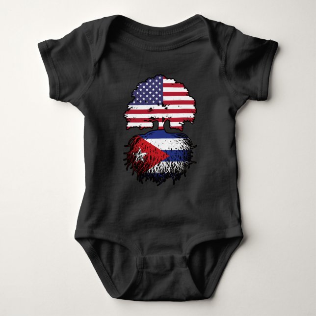 Cuba Cuban American USA Tree Roots Flag Baby Bodysuit (Front)