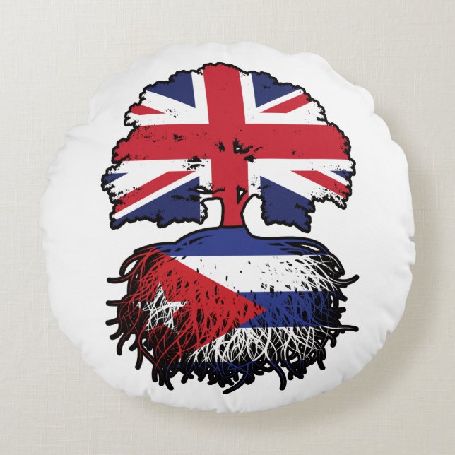 Cuba Cuban British UK Tree Roots Flag Round Cushion (Front)