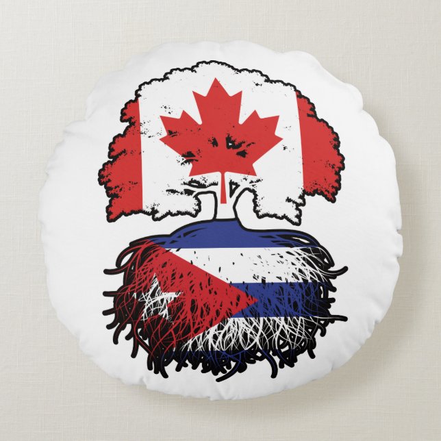 Cuba Cuban Canadian Canada Tree Roots Flag Round Cushion (Front)
