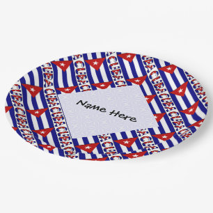 Cuba Cuban Flag Dark Blue Tiled Personalised Paper Plate