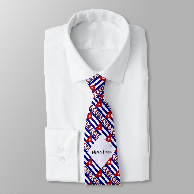Cuba Cuban Flag Dark Blue Tiles Personalized  Tie (Tied)