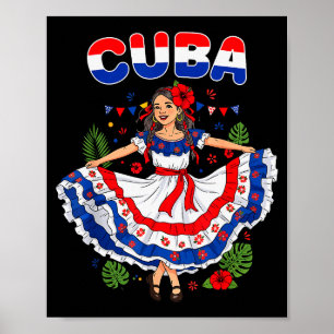 Cuba Cuban Girl Traditional Dress Trocal Flowers  Poster