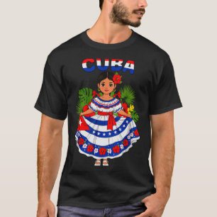 Cuba Cuban Girl Traditional Dress Trocal Flowers  T-Shirt