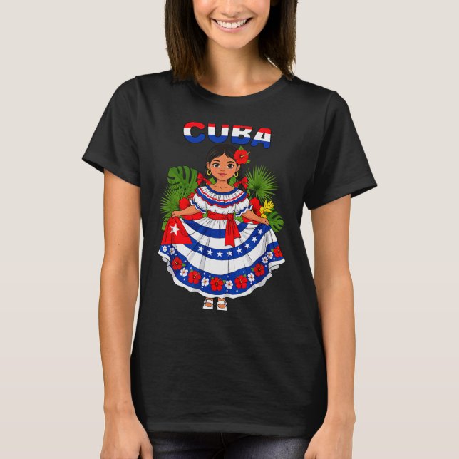 Cuba Cuban Girl Traditional Dress Trocal Flowers  T-Shirt (Front)