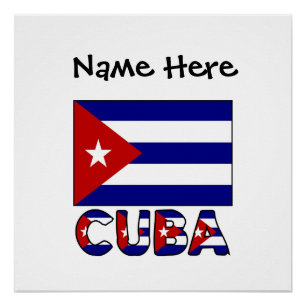 Cuba Dark Blue Cuban Flag Black Personalisation  Poster