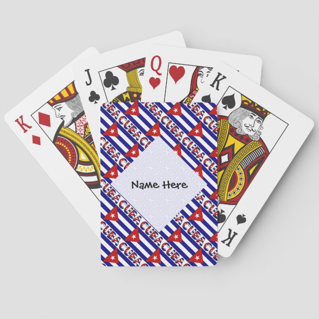 Cuba Dark Blue Cuban Flag Tiled Black Personalized Playing Cards (Back)