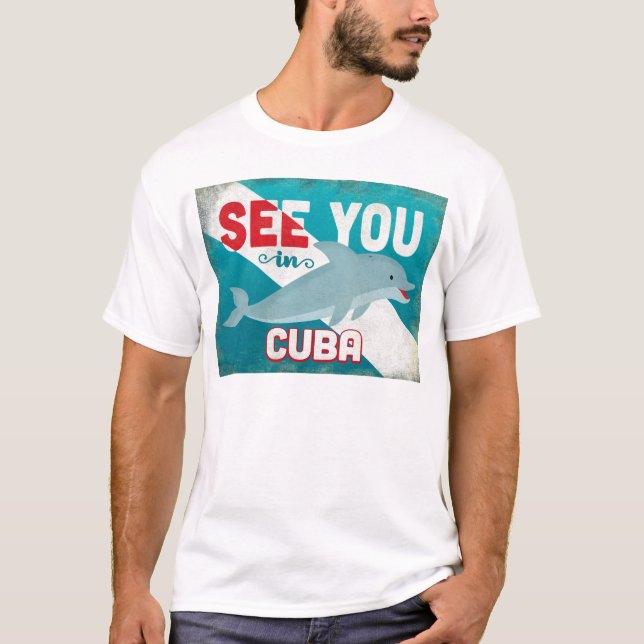 Cuba Dolphin - Retro Vintage Travel T-Shirt (Front)