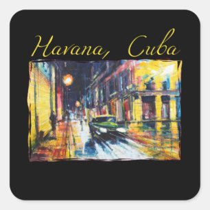 Cuba Fine Art Night Scene - Cuban Havana Viejo Square Sticker