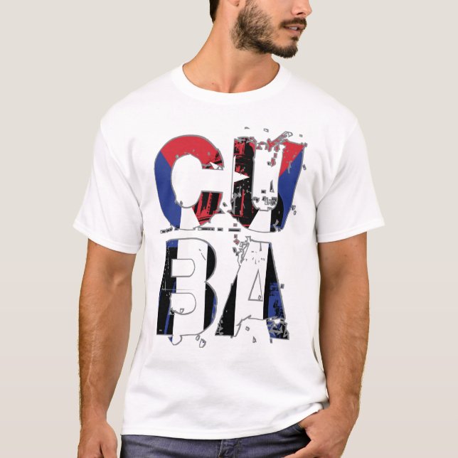 Cuba Flag Abstract Text Graphic White T-Shirt (Front)