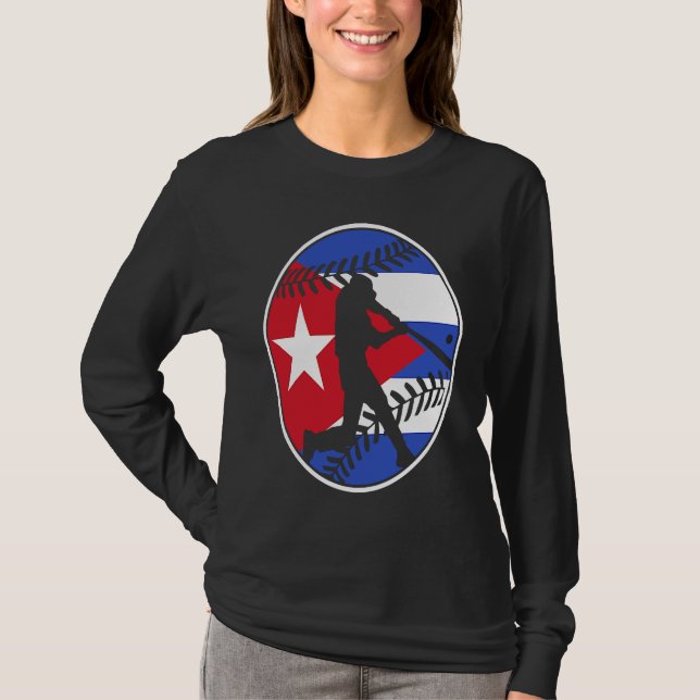 Cuba Flag Baseball Hitter Cuban Flag T-Shirt (Front)