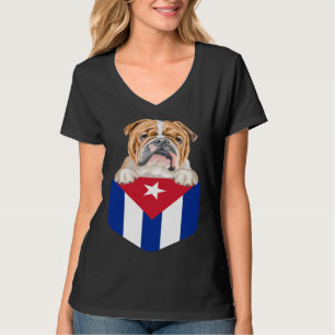 Cuba Flag Bulldog Dog In Pocket T-Shirt