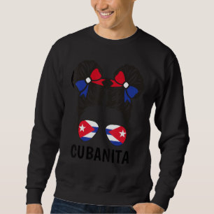 Cuba Flag Cubanita Messy Bun Cuban Girl Youth Wome Sweatshirt