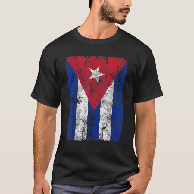 Cuba Flag Design Distressed Cuban Flag Gift T-Shirt (Front)
