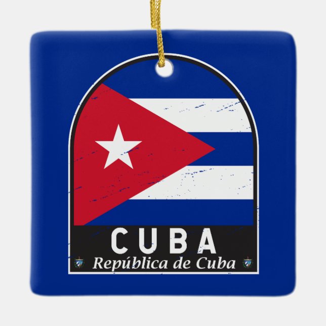 Cuba Flag Emblem Distressed Vintage Ceramic Ornament (Front)