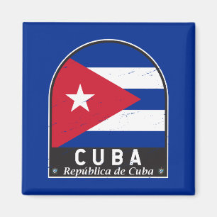 Cuba Flag Emblem Distressed Vintage Magnet