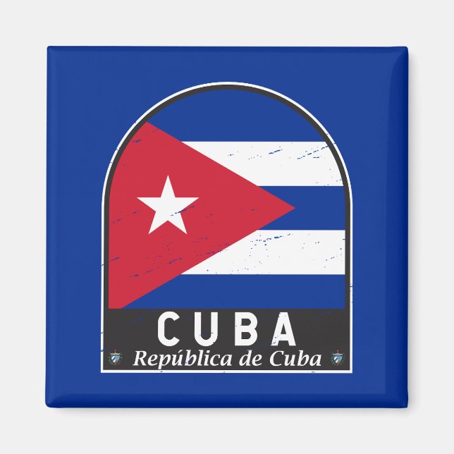 Cuba Flag Emblem Distressed Vintage Magnet (Front)