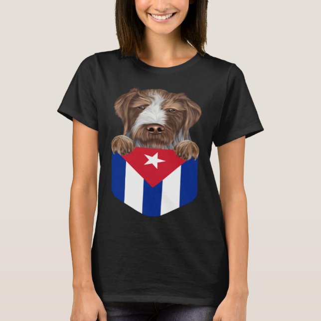 Cuba Flag German Wirehaired Pointer Dog In Pocket T-Shirt (Front)