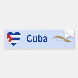 Cuba Flag Heart + Map Bumper Sticker