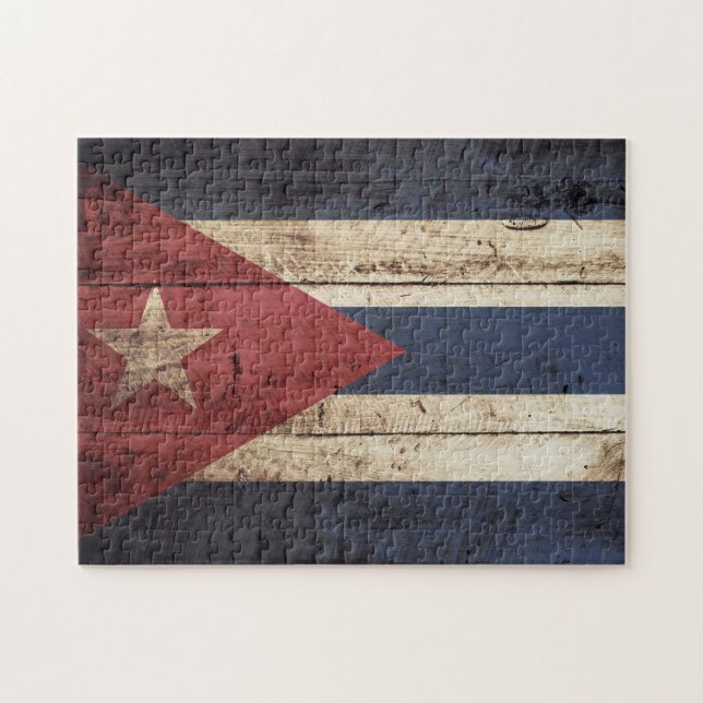 Cuba Flag on Old Wood Grain Jigsaw Puzzle (Horizontal)