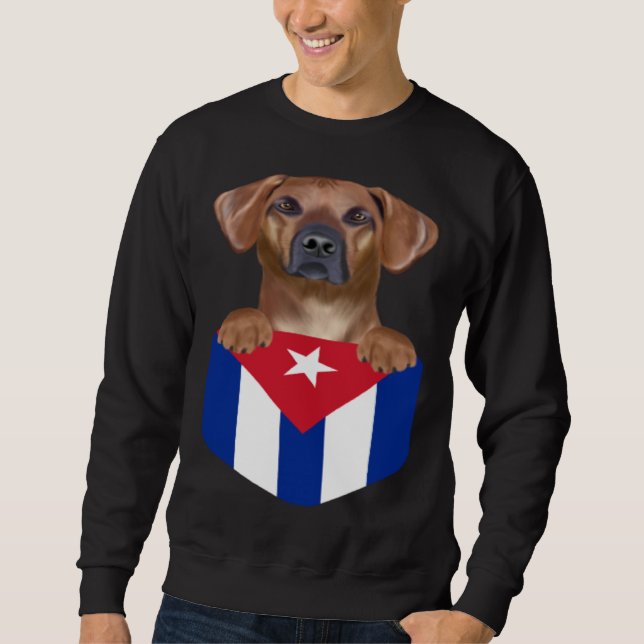 Cuba Flag Rhodesian Ridgeback Dog In Pocket Sweatshirt (Front)