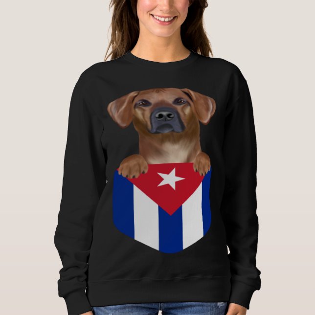 Cuba Flag Rhodesian Ridgeback Dog In Pocket Sweatshirt (Front)
