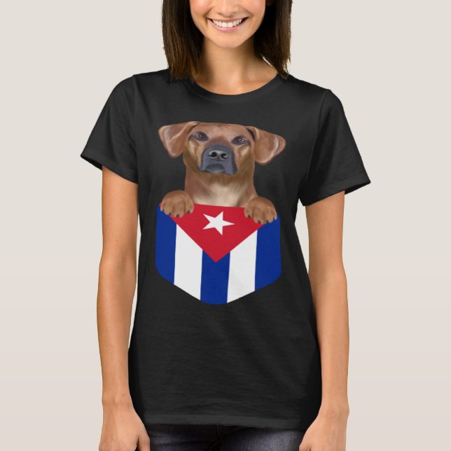 Cuba Flag Rhodesian Ridgeback Dog In Pocket T-Shirt (Front)