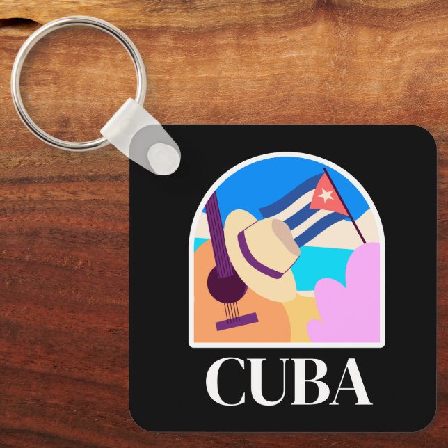 Cuba Flag Salsa Vintage Key Ring (Front)